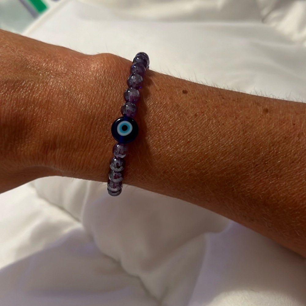 Handmade evil eye bracelet mystic coated amethyst